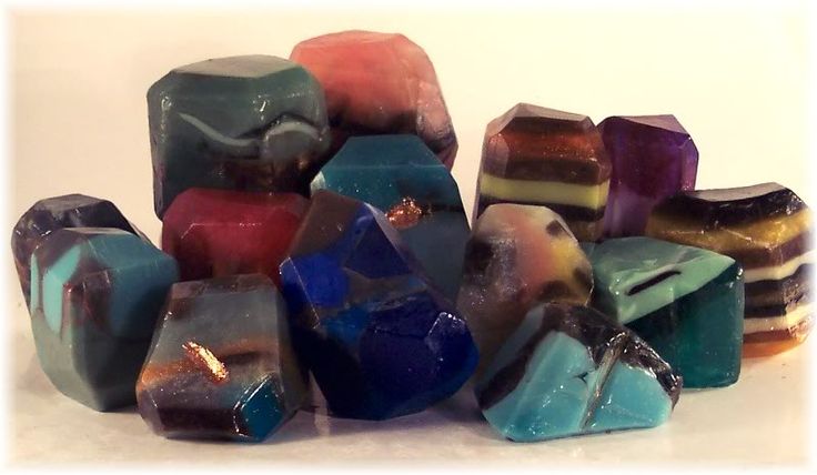 Handmade gemstone soap designs created during a workshop